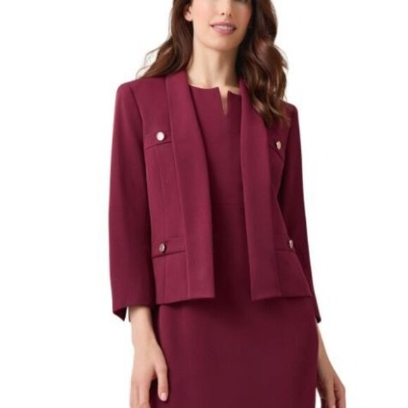 Kasper Womens Petite Burgundy Red Open Front Shawl Collar Blazer Size 12P - Picture 1 of 11